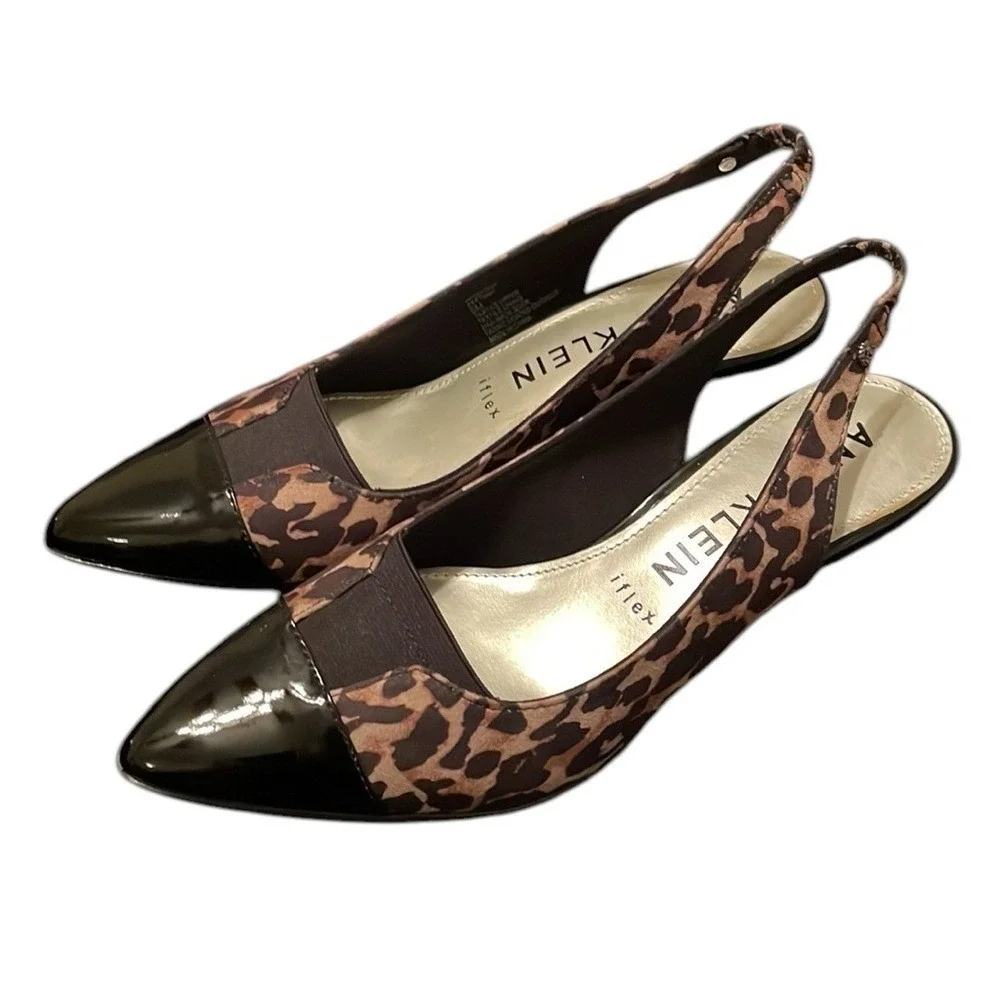 ANNE KLEIN | Women's‎ Black/Brown Cheetah Print Slingback Kitten Heels Size 8